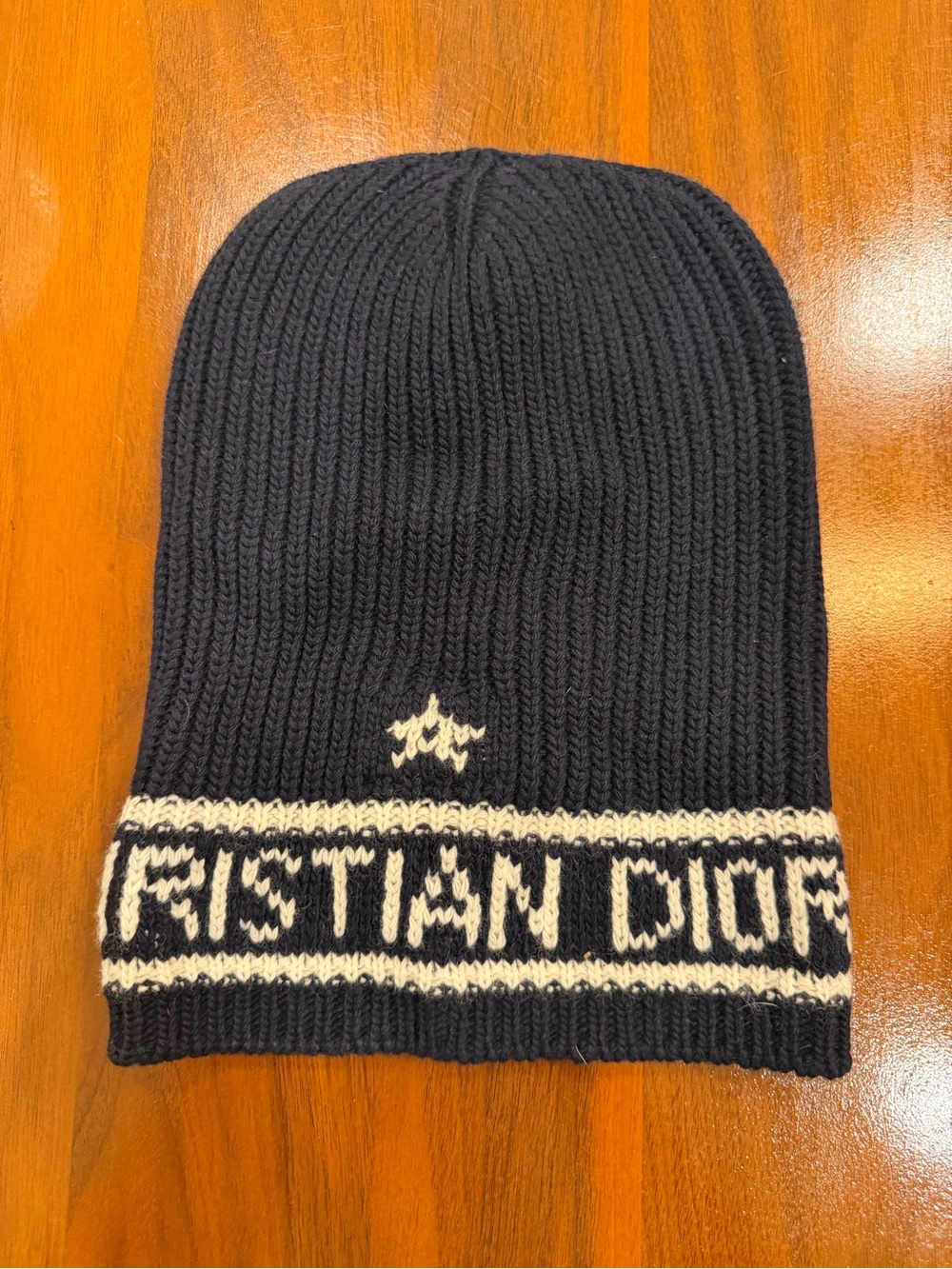 Dior Navy Beanie with Cream Logo Band